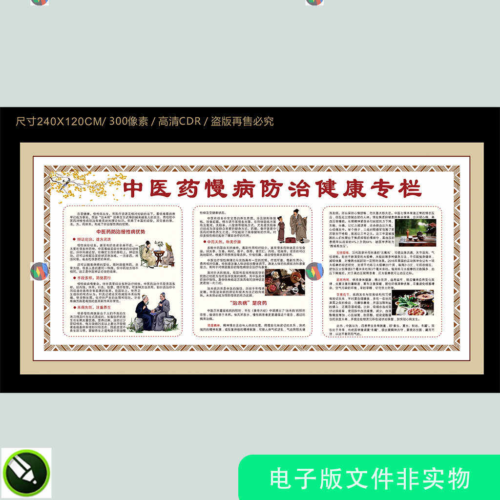 中医药慢病防治健康专栏展板宣传栏海报挂画墙贴电子版素材模板