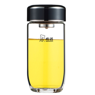 希诺单层玻璃杯大容量加厚带滤网带盖透明泡茶水杯耐热鹅蛋型杯子