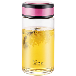 正品希诺加厚单层玻璃杯男女士大容量家用泡茶水杯子带盖耐热便携