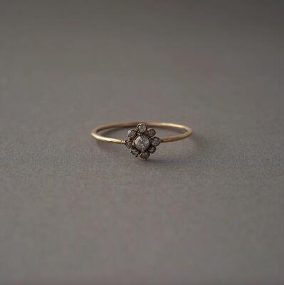 noguchi复古白色钻石小花形戒指