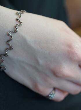 包税包邮日本代购noguchi25春夏新款铂金白钻镶嵌波纹手链