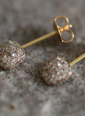 22年秋冬新包税包邮日本代购noguchi白色钻石镶嵌复古方形耳钉女