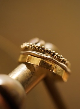 noguchi素金不规则圆珠复古戒指