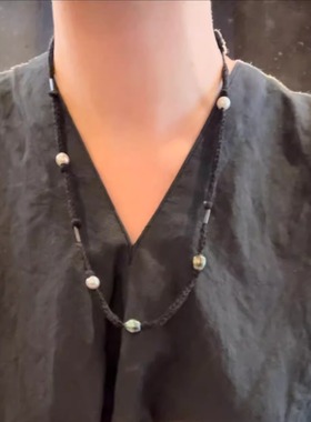 包税包邮日本代购arts&science精选巴洛克天然珍珠黑色棉线项链女