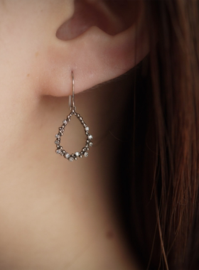 包税包邮日本代购noguchi职人手工白色钻石镶嵌复古镂空耳环耳饰