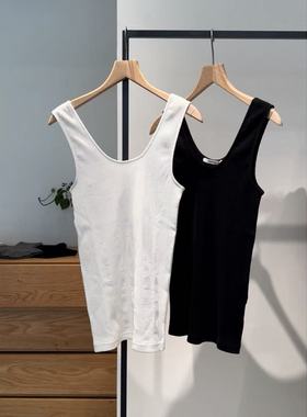 包税包邮日本humoresque基础款肌理感螺纹白色圆领tank打底背心女