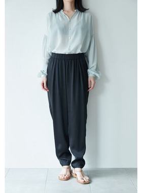 包税包邮日本humoresque高腰弹力腰围黑色垂感宽松休闲裤女