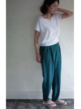 包税包邮日本humoresque上质蚕丝垂感宽松高腰锥形裤子