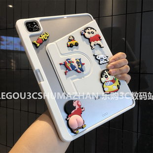 蜡笔小新DIY公仔iPadPro11保护套2024新款第10代10.9可旋转Air654适用M2苹果10.2寸9.7全包防摔aipaid6平板壳
