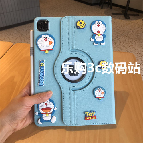立体叮当猫DIY360度旋转皮套iPad10代10.9保护套aipaid可爱10.2/Pro11适用9.7苹果Air345卡通平板mini6防摔壳