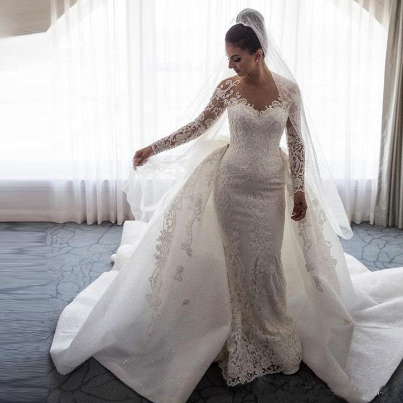 Luxury Mermaid Wedding Dresses Detachable Tail Long Sleeves Luxury Mermaid Wedding Dresses Detachable Tail Long Sleeves