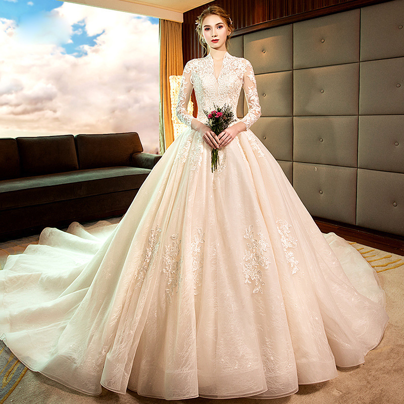 modest long sleeves lace applique wedding dresses for bride