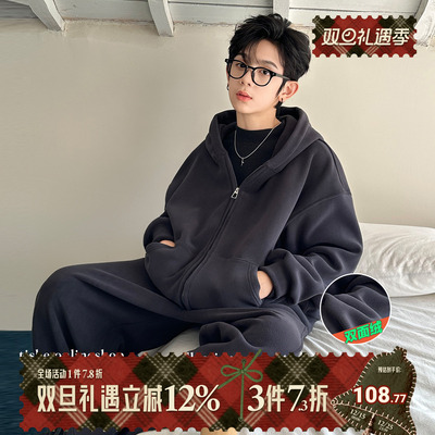 男童加绒外套秋冬季2025新款