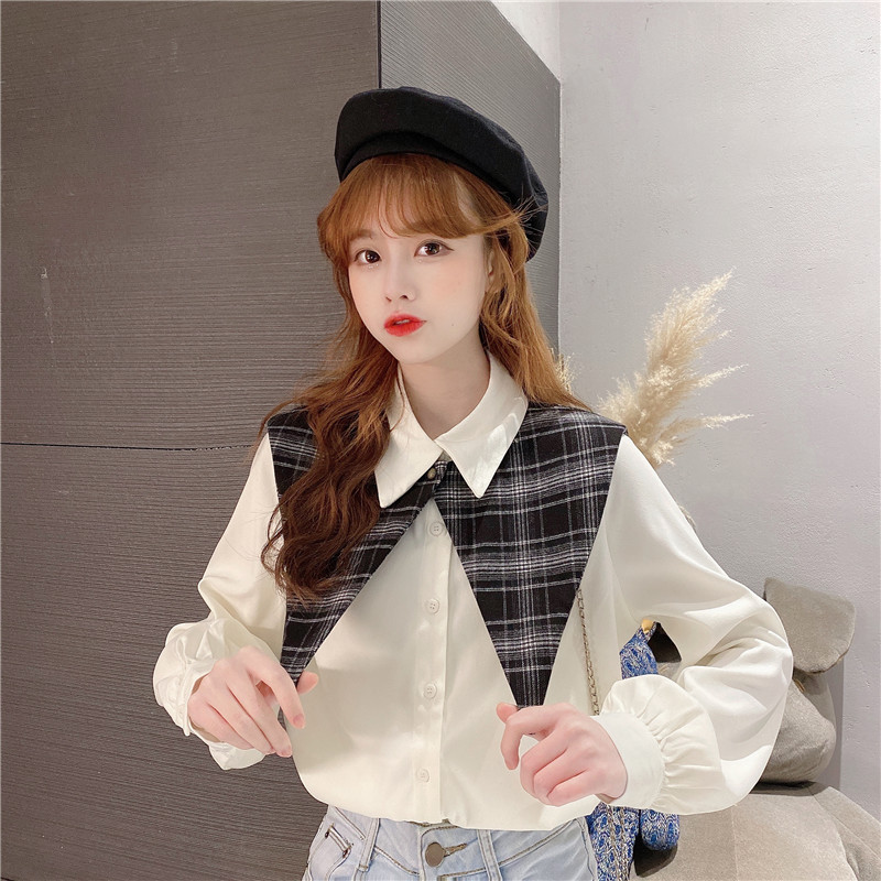 Spring new detachable shawl academy style age reducing small Lapel shirt top real price