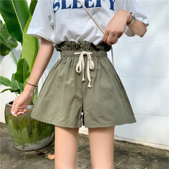 Korean version of high-waist leisure students broad-legged and thin a-word Baitie flower-bud overalls shorts real price