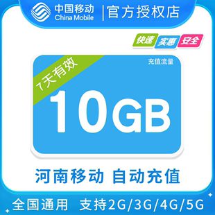 无提速功能 河南移动10GB全国流量7天包 7天有效