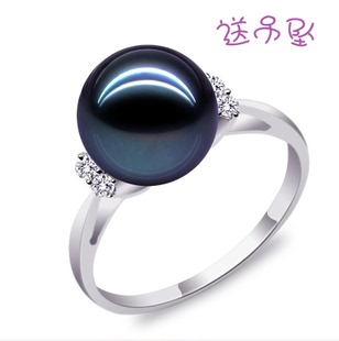 大溪地母贝黑珍珠戒指手饰天然海水珍珠正圆925银戒指女款简约