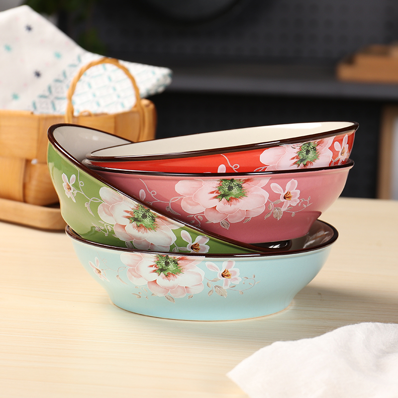 4个装家用深盘菜盘陶瓷6寸日式