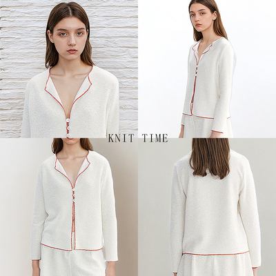 V领三粒扣宽松圈圈纱针织衫上衣