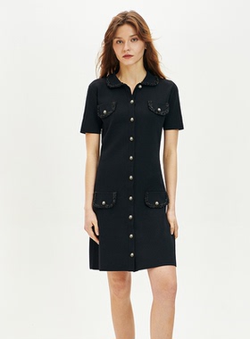 全织时代 2025法式小众设计小香风典雅桔梗裙针织中长连衣裙女夏