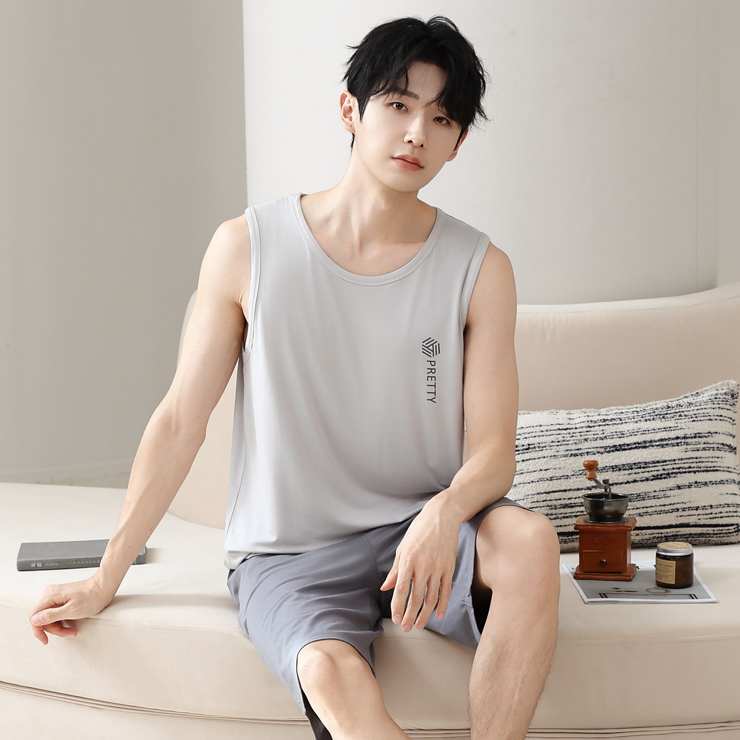 夏季睡衣男纯棉背心无袖短裤男士套装青中少年薄款外穿学生家居服