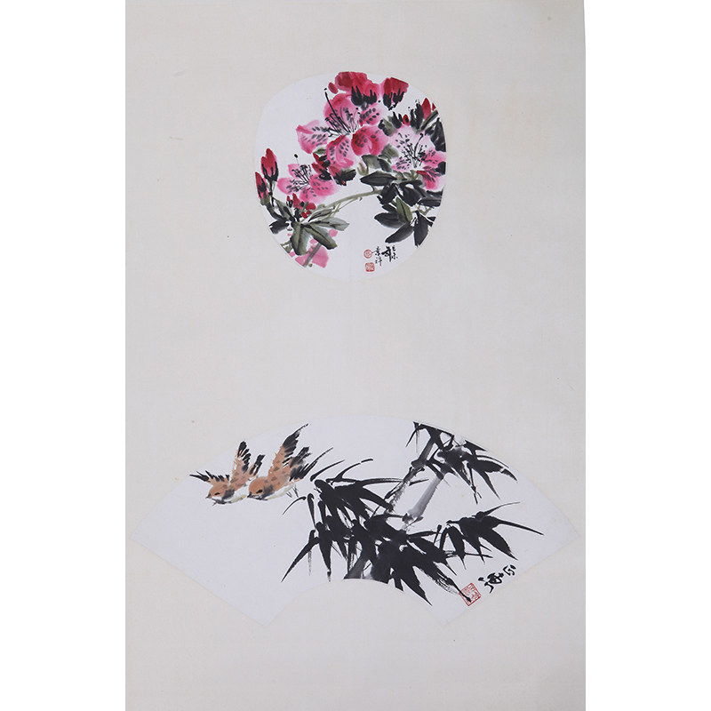 朵云轩真迹作品 张景祥 花卉团扇 双挖团扇扇片国画名家收藏馈赠