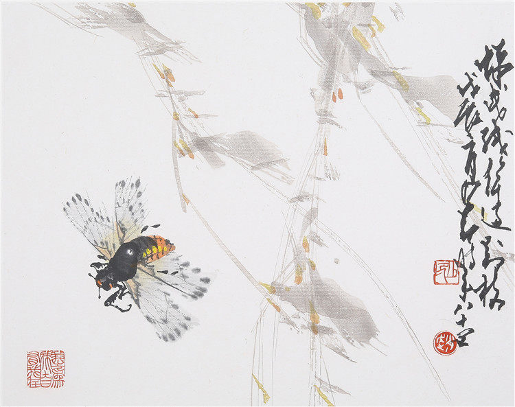 赵少昂 飞蝉柳枝 【朵云轩木版水印】中国画装饰画收藏馈赠家居