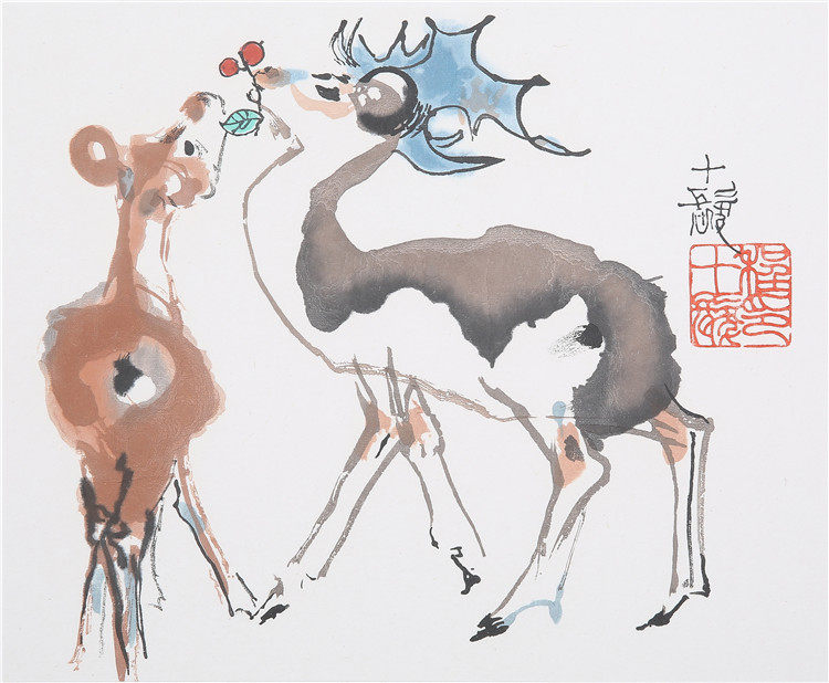 程十发 双鹿 【朵云轩木版水印】国画装饰收藏馈赠家居非遗