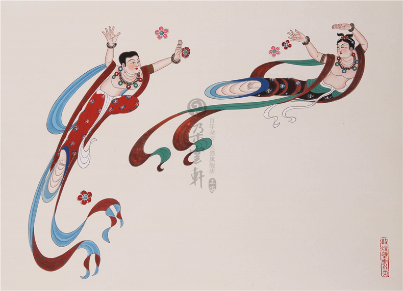 朵云轩木版水印 敦煌壁画飞天 中国画家居装饰立轴镜框非遗收藏