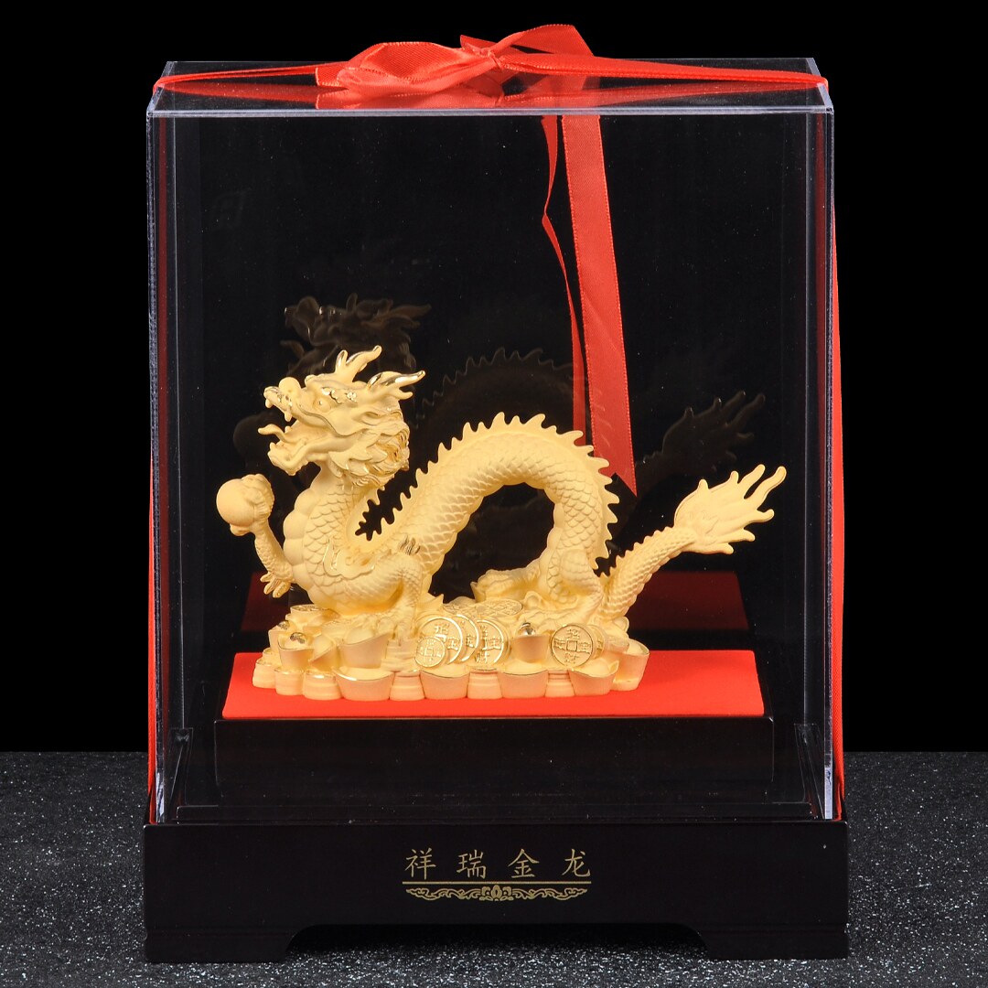 绒沙金生肖龙摆件招财金龙风水龙家居客厅玄关酒柜装饰品开业礼品