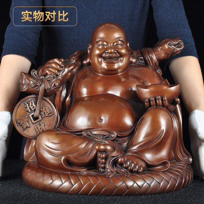 紫铜招财弥勒佛摆件笑口常开大肚佛笑佛元宝家居客厅玄关装饰品