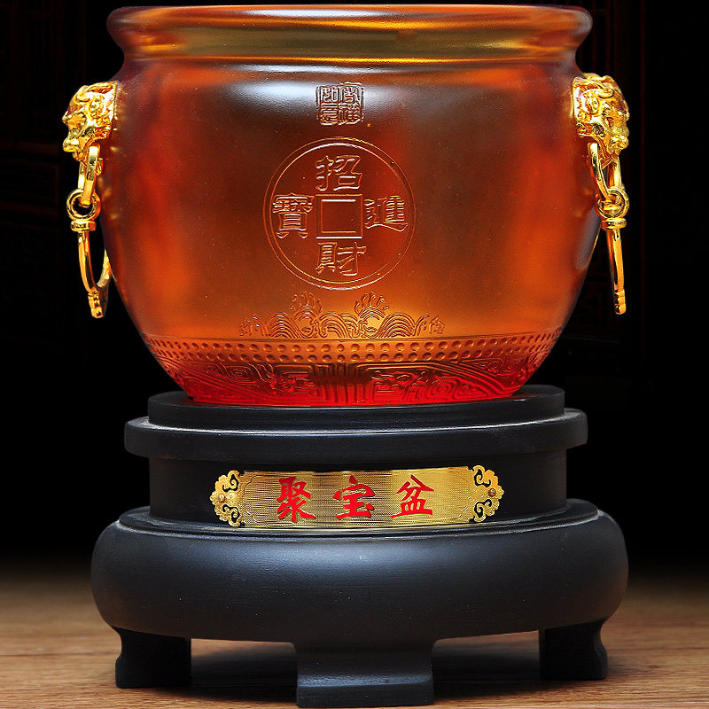 琉璃玉招财聚宝盆摆件风水招财公司家居客厅财位摆放工艺礼品