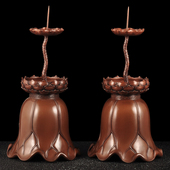 紫铜针烛台摆件一对蜡烛灯架家用铜烛台寺庙供奉蜡烛台佛具工艺品