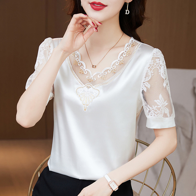 夏桑蚕丝短袖T恤女绸缎上衣小衫