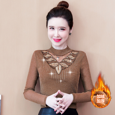 加绒打底小衫秋冬保暖蕾丝上衣女