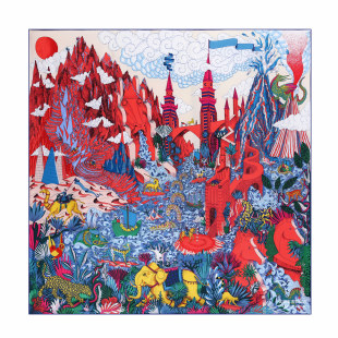 建筑及动植物大象斜纹真丝大方巾女士桑蚕丝丝巾围巾 宇宙图志