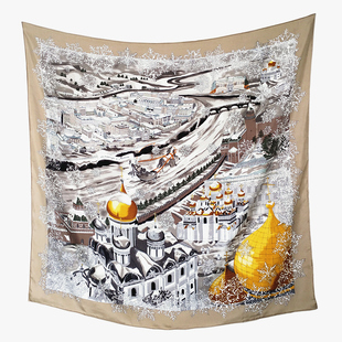 手感柔软18姆米砂洗斜纹真丝丝巾女士大方巾小披肩 途经莫斯科