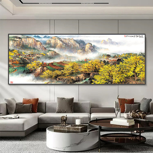 客厅装饰画沙发背景墙画挂画现代简约晶瓷铝合金框壁画新中式字画
