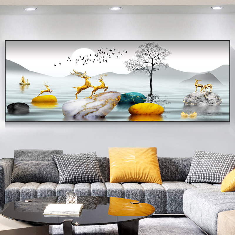客厅装饰画沙发背景墙画壁画现代简约画晶瓷办公室挂画墙壁山水画图片