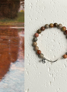 「湖底」天然6mm海洋木化石手串s925纯银白水晶手链原创手饰礼物