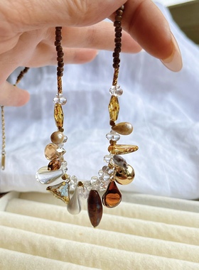 「秋已至」原创进口琉璃项链小众设计感复古锁骨链高级秋天毛衣链