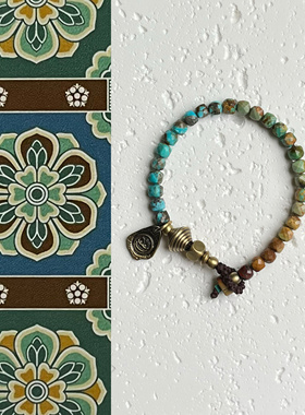 「苔痕旧梦」小众新中式复古手链原矿绿松石渐变色手串中性清冷感