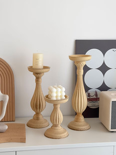 复古罗马柱木质蜡烛烛台摆件民宿侘寂风素胚桌面装饰拍照道具