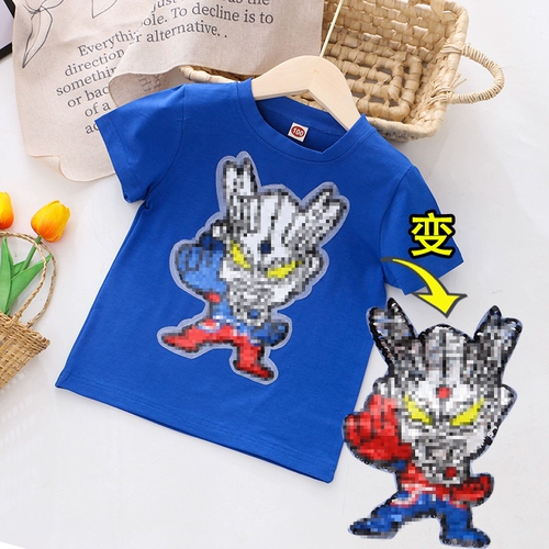 Ultra, Ультрамен Тига, блестки для ногтей, хлопковая мультяшная цветная летняя одежда для мальчиков, детская одежда, короткий рукав