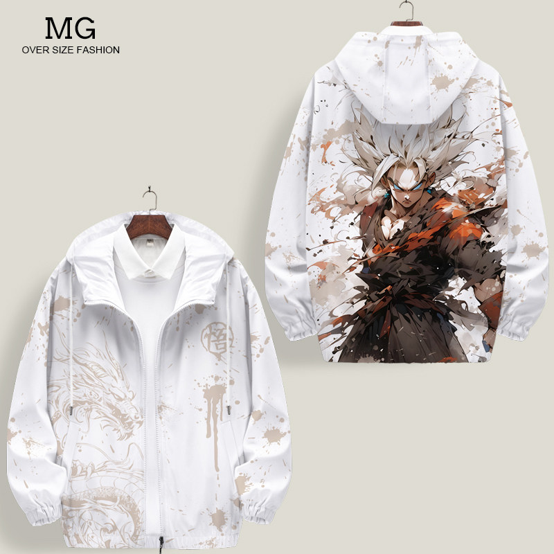 秋冬新款夹克男连帽七龙珠悟空联名潮牌宽松外套卡通印花休闲开衫