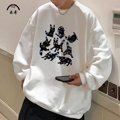 卡通印花圆领卫衣外套男冬季新款青少年上衣大码加绒加厚长袖T恤