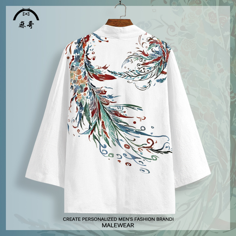 2025冬季新款潮牌披风道袍男翅膀印花加厚外套青少年大码加肥衬衫