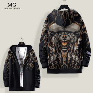 狗熊印花连帽卫衣男士秋季新款潮牌休闲宽松开衫上衣ins大码外套