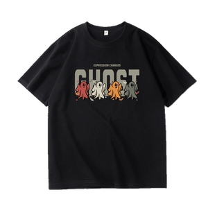 夏季短袖T恤男宽松大码纯棉上衣休闲百搭潮牌鬼魂印花青少年衣服