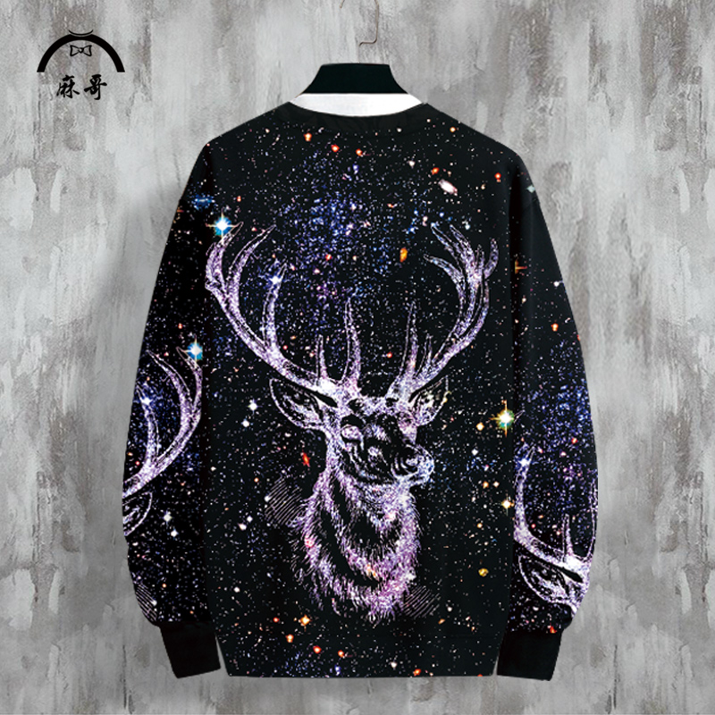 小鹿无帽春秋款大码星空圆领卫衣